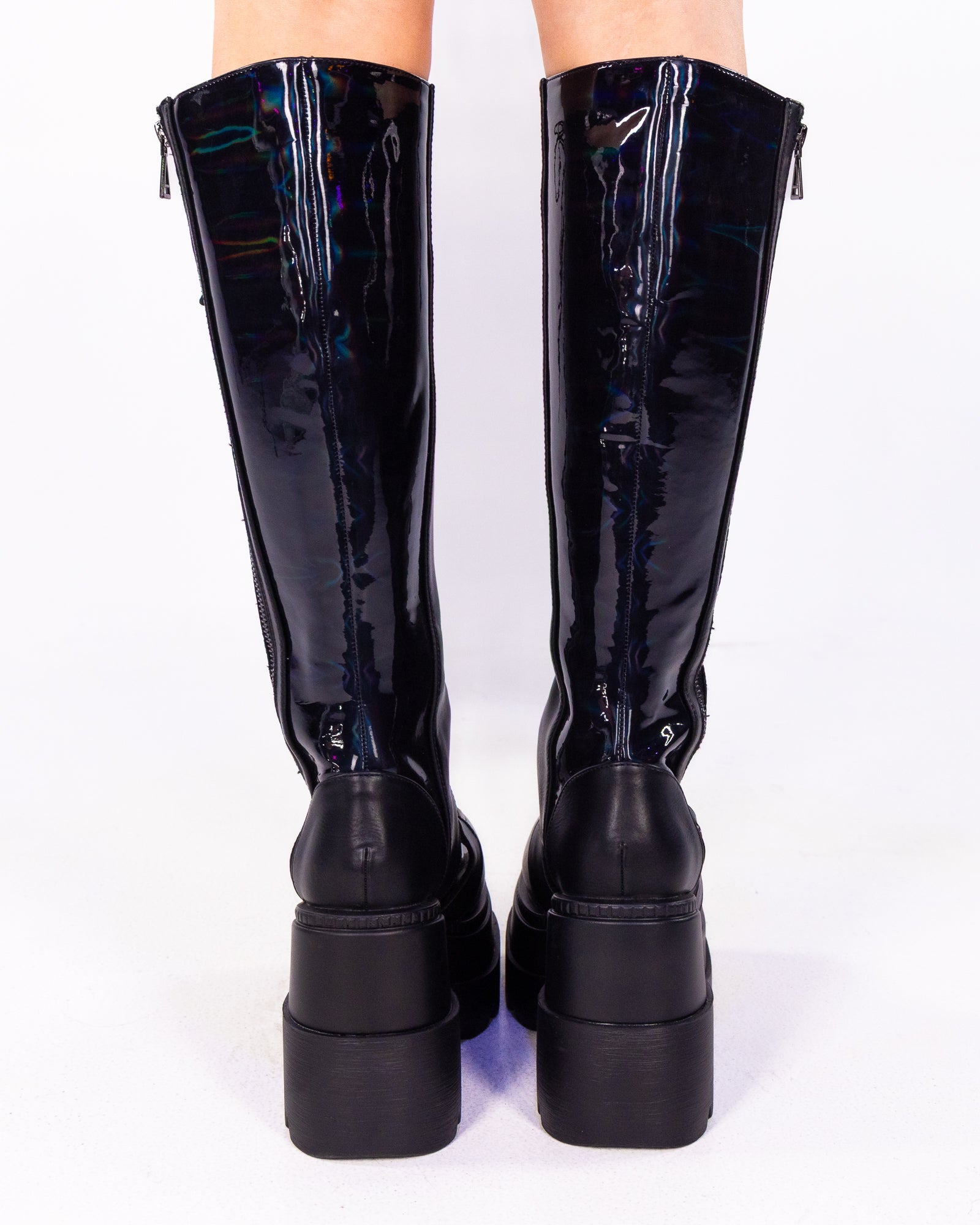 Black Venom Women's Holographic Knee High Platform Boot – Rave