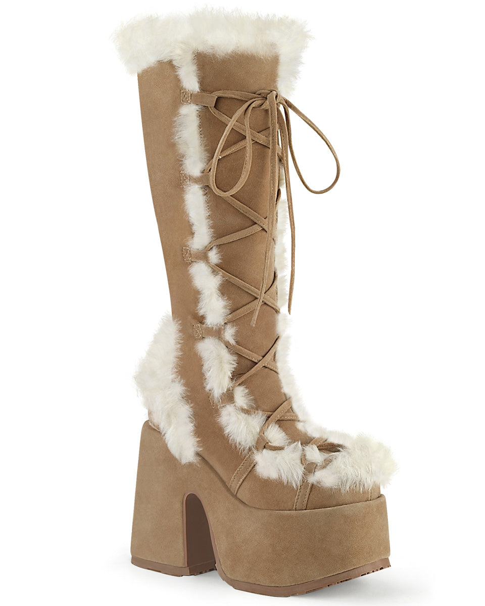 Demonia Brown Furry Winter Faux Fur Boots