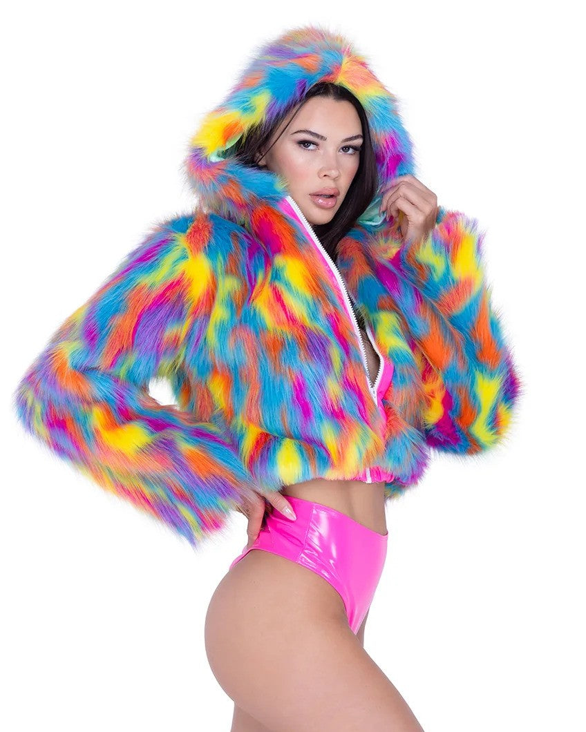 Melted Crayon Hooded Crop Jacket