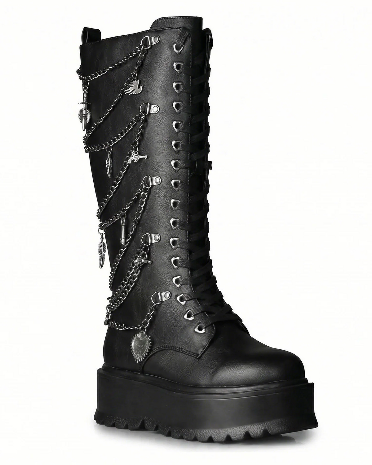 Chained Fantasy Women's Black Knee High Combat Boots