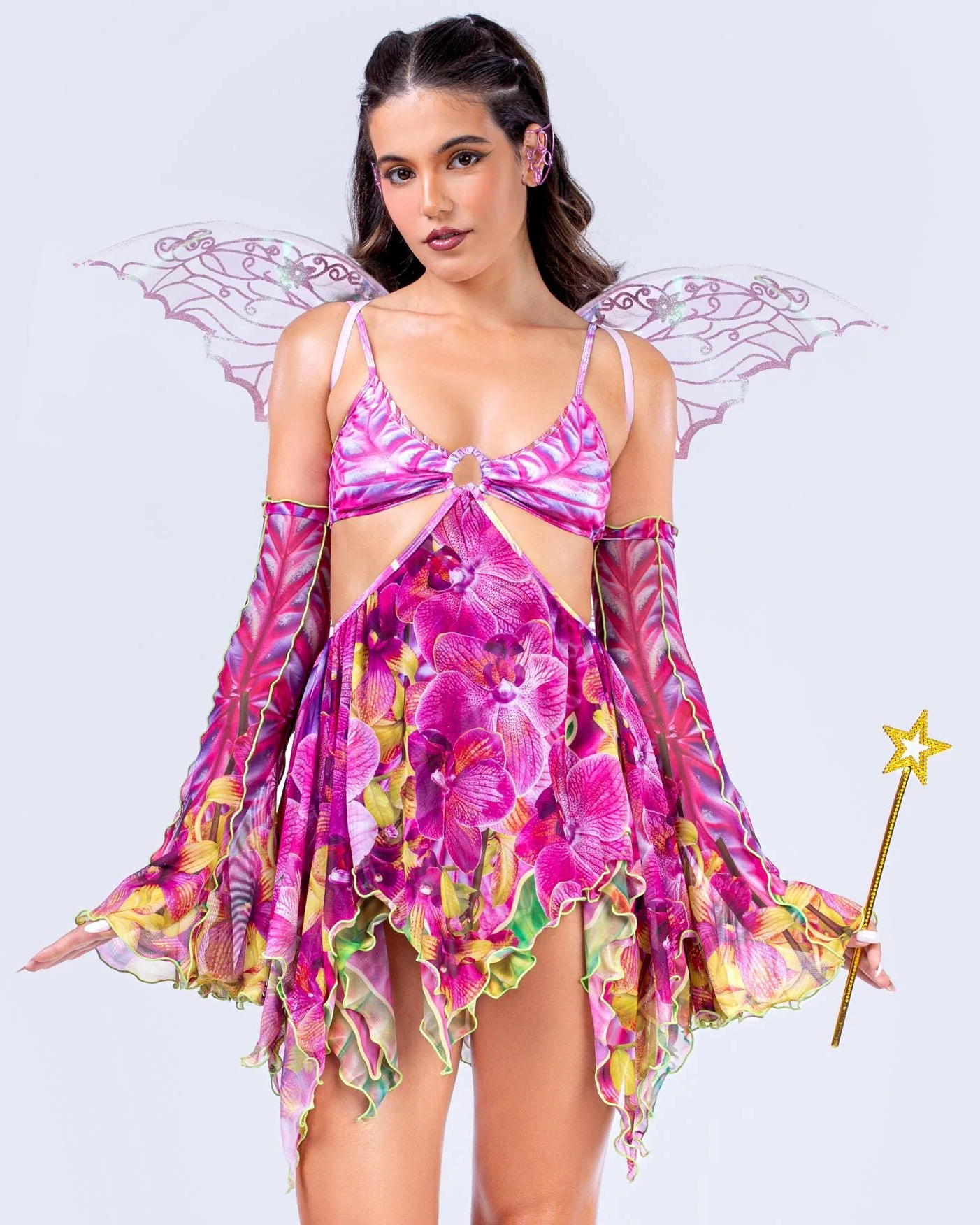 Badinka Fairy Ring Women's Floral Asymmetrical Dress & Gloves Rave Wonderland Badinka Fairy Ring Women's Floral Asymmetrical Dress & Gloves Rave Wonderland