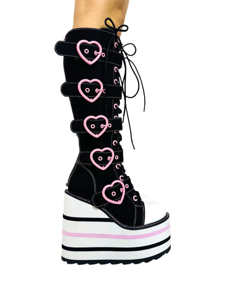 YRU Detention Hearts Black/Pink Platform Boots – Rave Wonderland