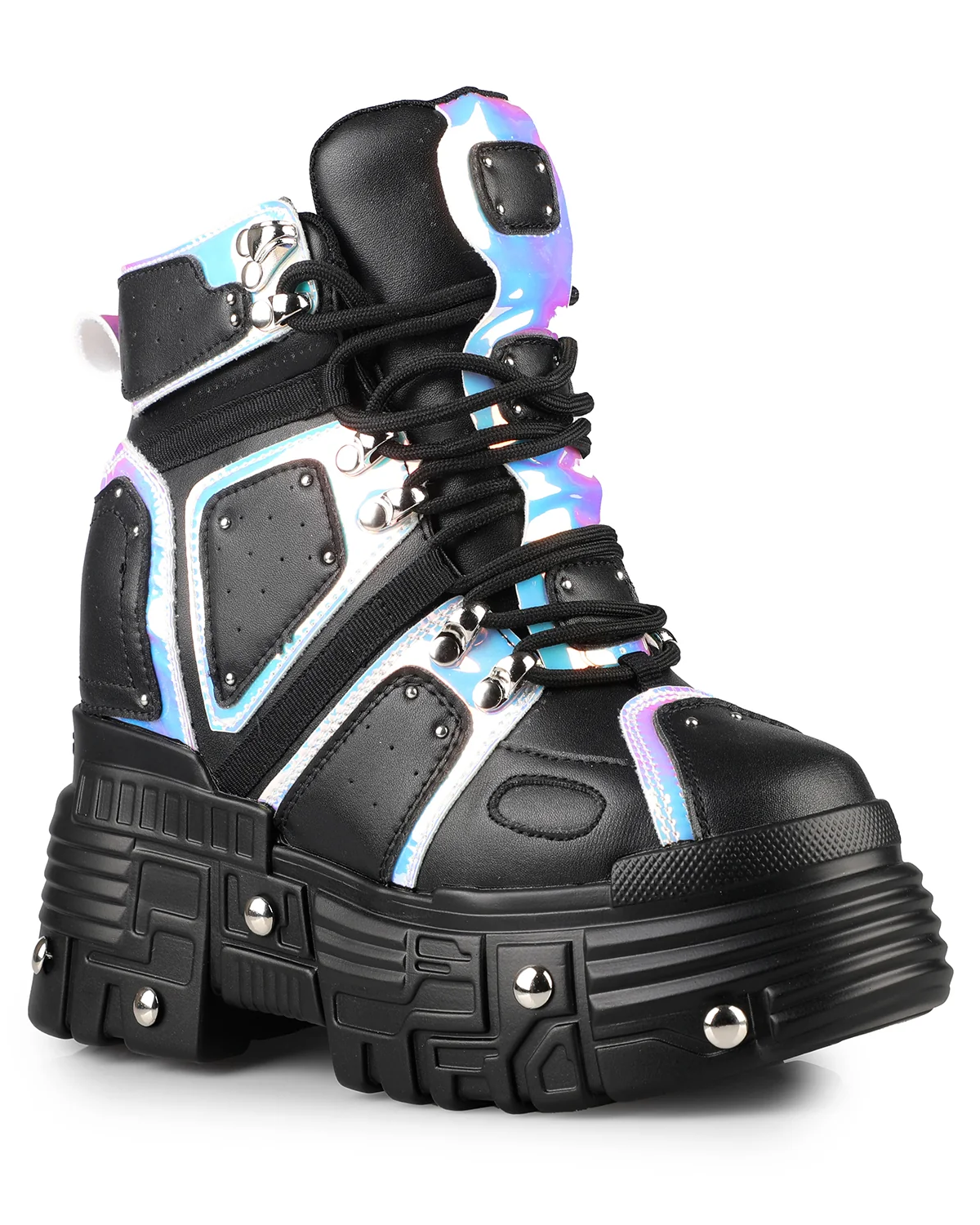 Black Holo Mangosteen Women's Wedge Sneakers