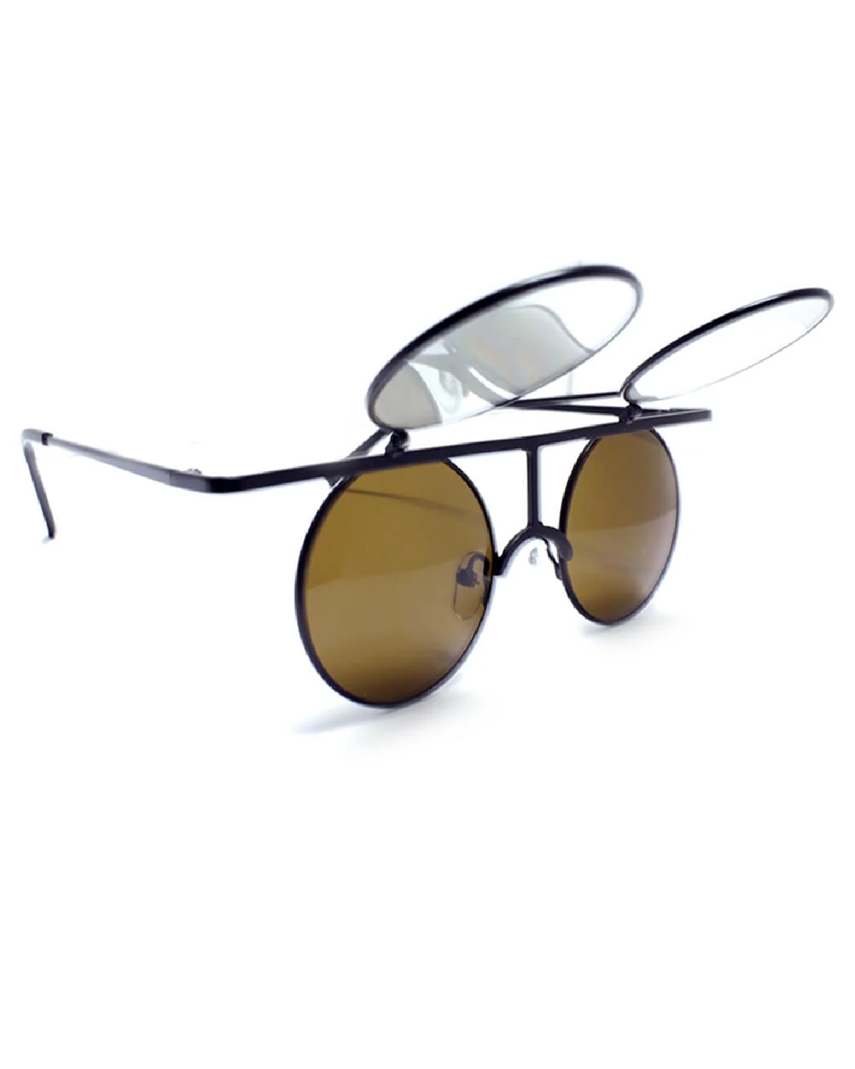 Gold mirror flip diffraction glasses with brown-tinted mirrored lenses
