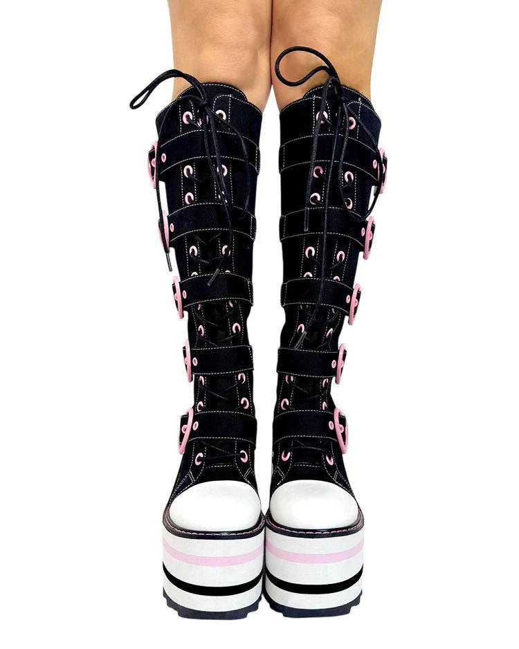 YRU Detention Hearts Black/Pink Platform Boots – Rave Wonderland YRU Detention Hearts Black/Pink Platform Boots – Rave Wonderland
