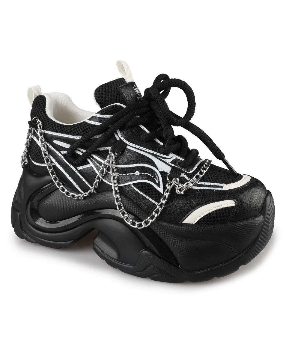 Black Storm Women's Chain Wedge Sneakers