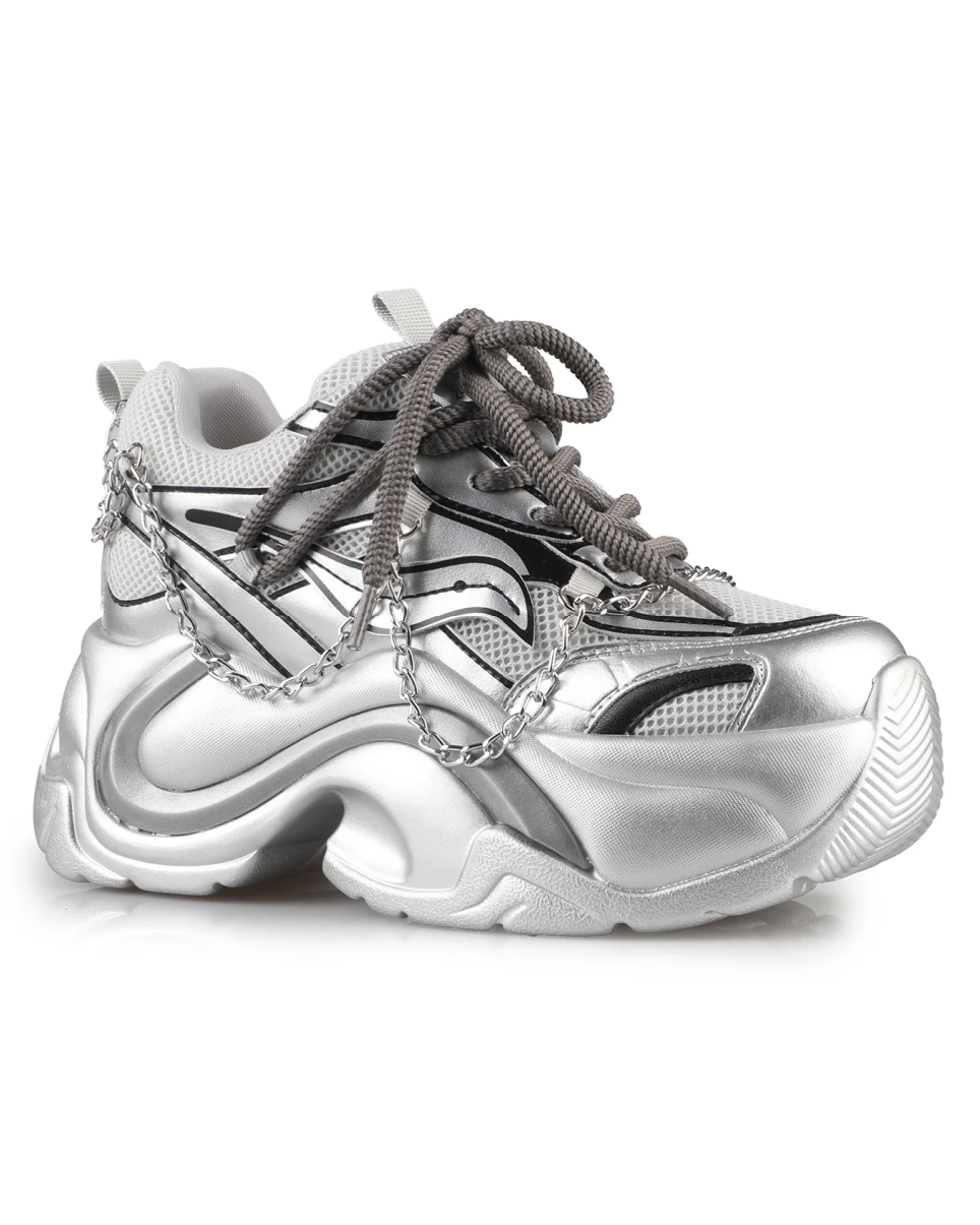 Silver Storm Women's Chain Wedge Sneakers
