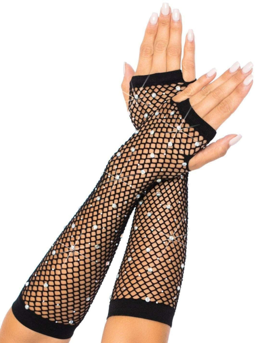 Rhinestone Fishnet Arm Warmers - Rave Wonderland