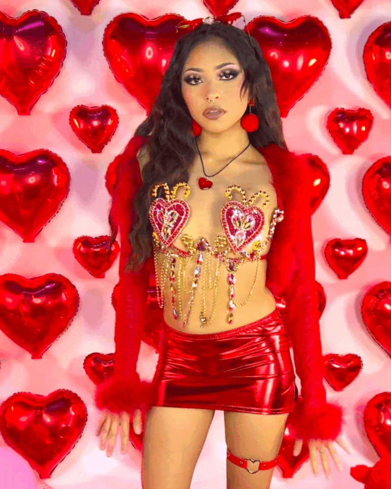 Red Heart Crystal Carnival Bra