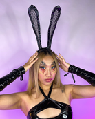 Fishnet Vinyl Bunny Ears Headband - Rave Wonderland