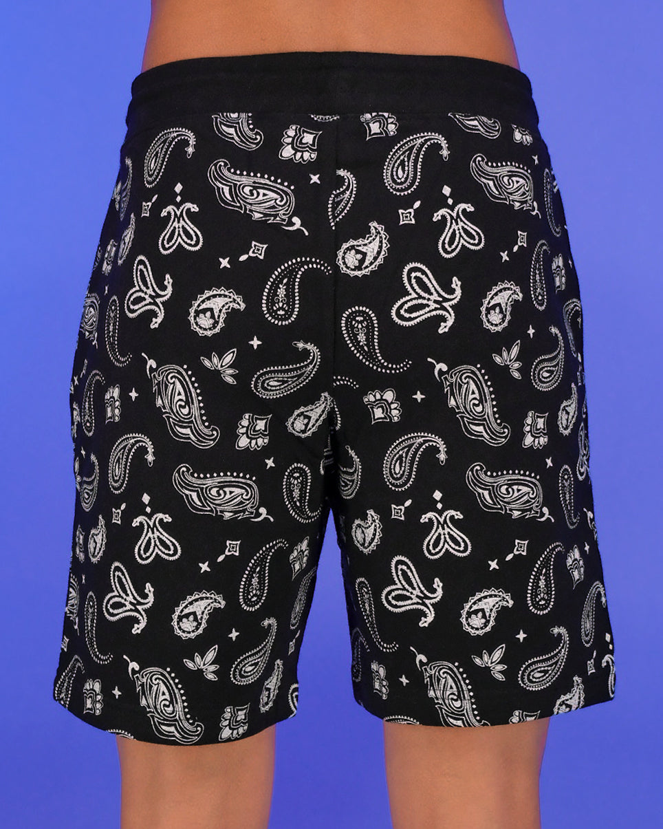 Black Paisley Fleece Shorts