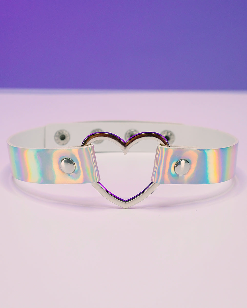 Holographic Choker with Heart Ring - Rave Wonderland