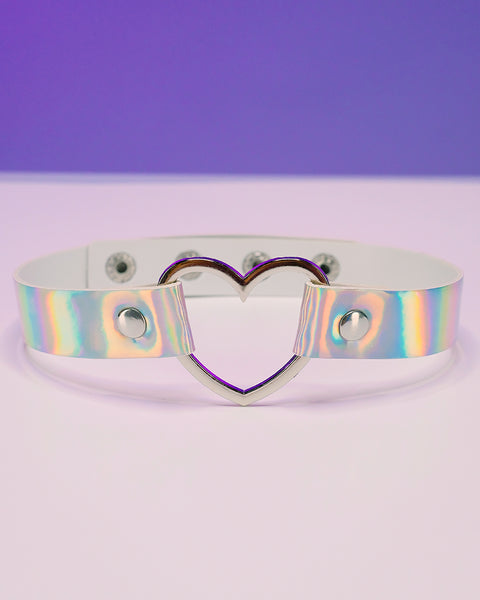 Holographic Choker with Heart Ring – Rave Wonderland