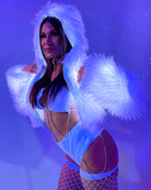 White LED White Furry Cropped Hooded Jacket - Rave Wonderland