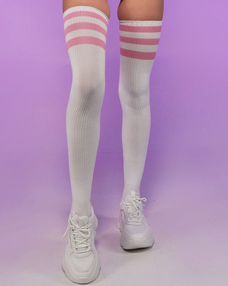 Striped Athletic Thigh High Socks - Rave Wonderland