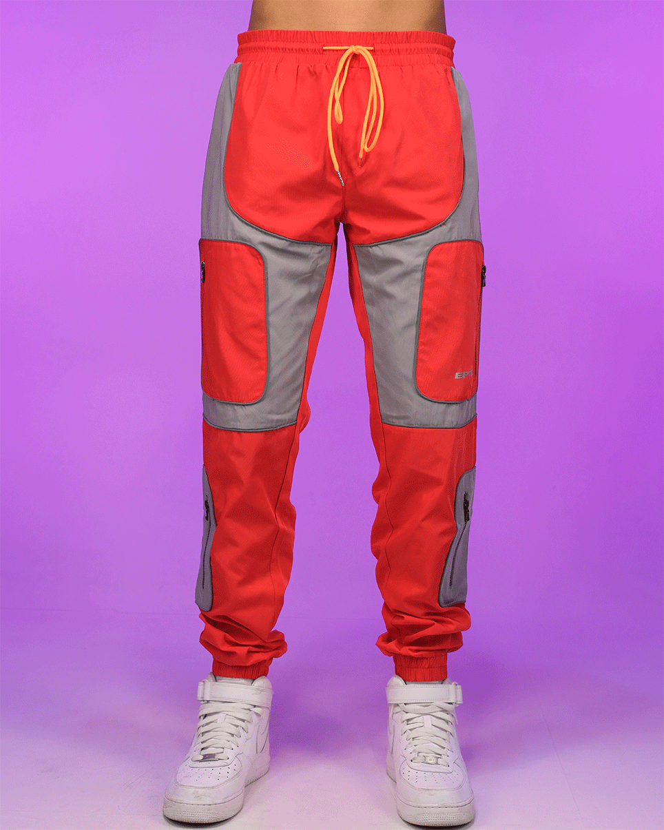 Fire Red & Grey Nylon Pants