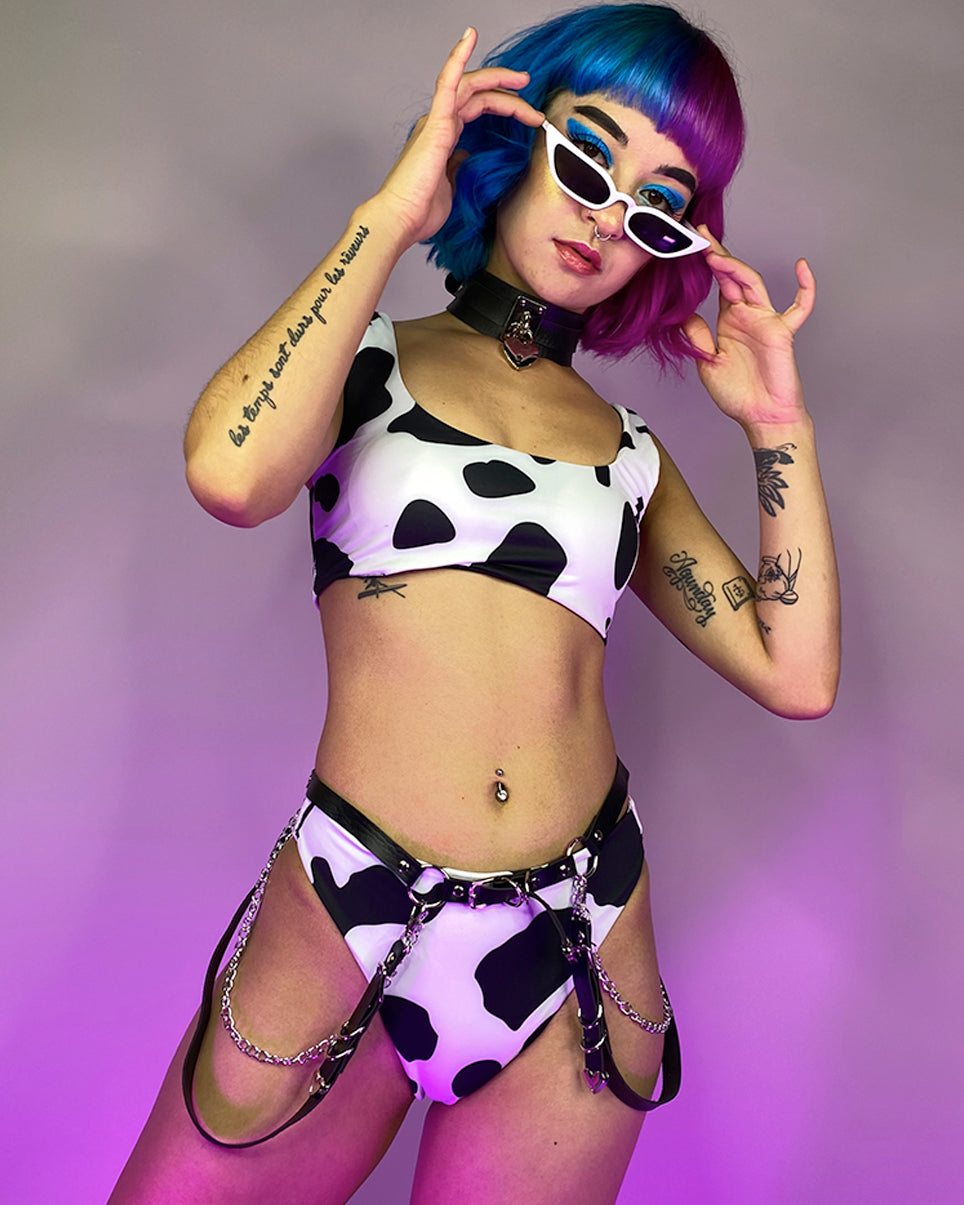 2pc Milkshake Cow Print Bikini Set - Rave Wonderland