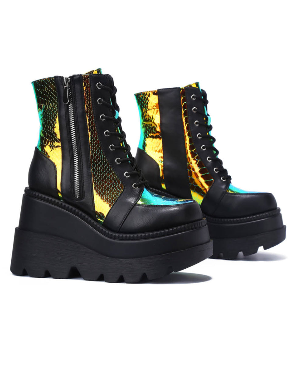 Golden Viper Black Platform Boots - Rave Wonderland