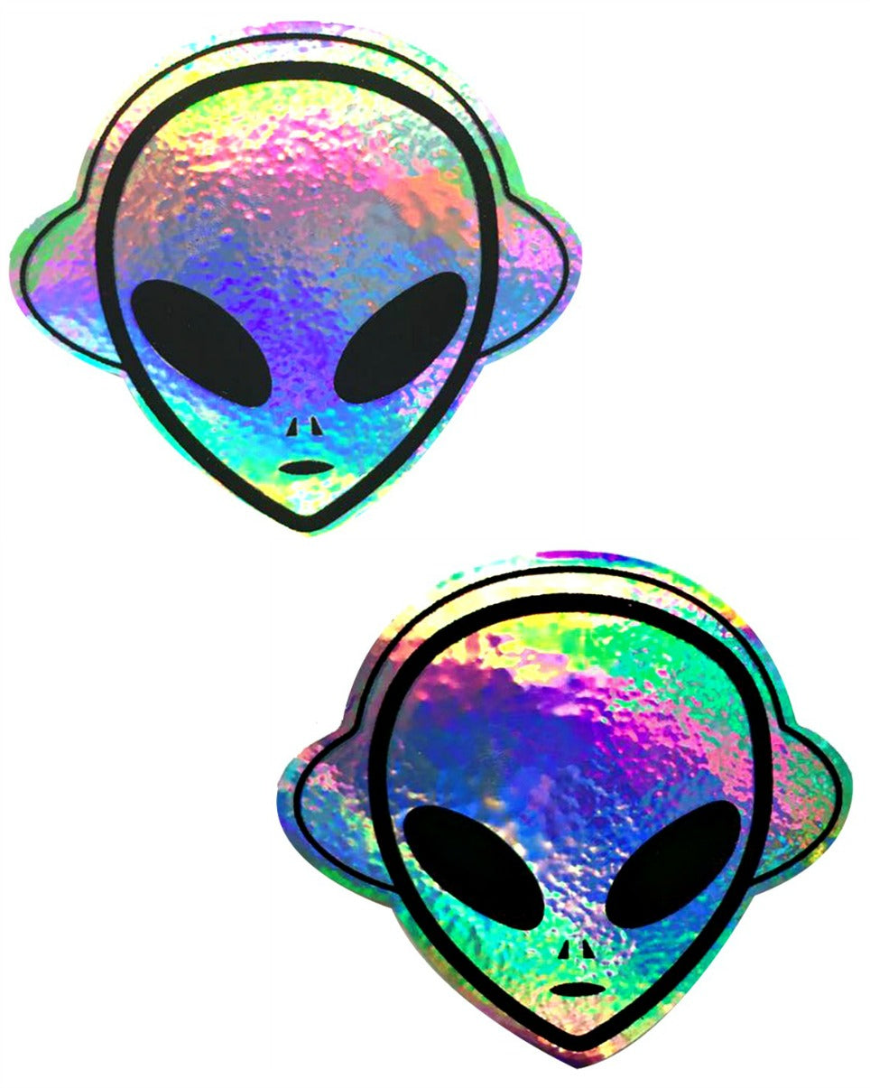Holographic Silver Alien Beat Pasties - Rave Wonderland