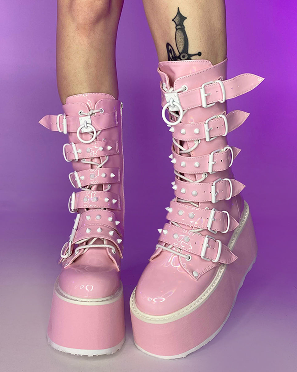 Demonia Holo Pink Damned Mid-Calf Boots