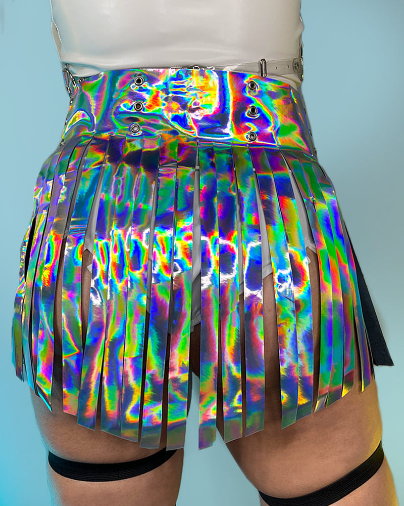 Sonic Fantasy Holographic Silver Fringe Skirt - Rave Wonderland