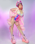 Hot Pink Vinyl Holographic Corset Waist Cincher - Rave Wonderland