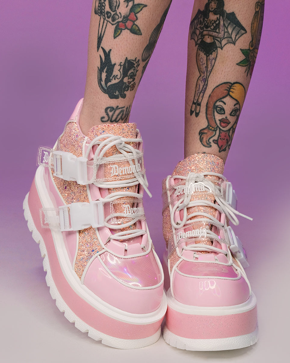 Demonia Slacker Holo Pink Ankle Boots