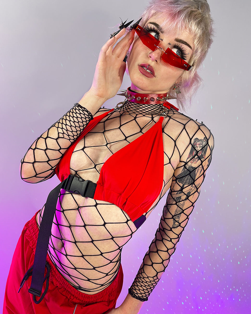 Red Click It or Ticket Buckle Top - Rave Wonderland