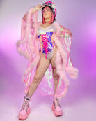 Hot Pink Vinyl Holographic Corset Waist Cincher - Rave Wonderland