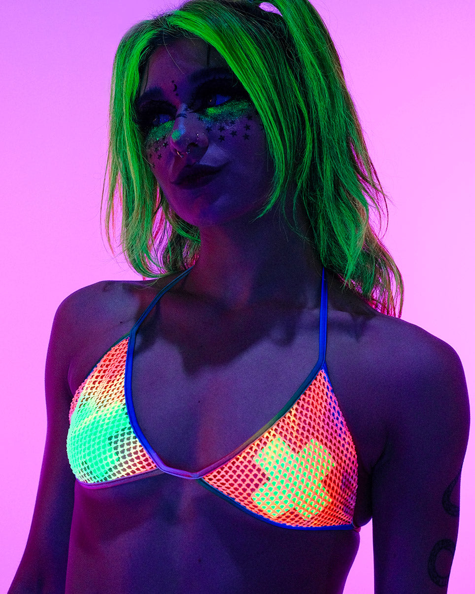 Rainbow Raver Fishnet Bikini Top