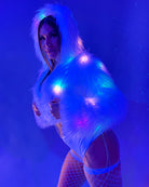 Multi-Color LED White Furry Cropped Hooded Jacket - Rave Wonderland