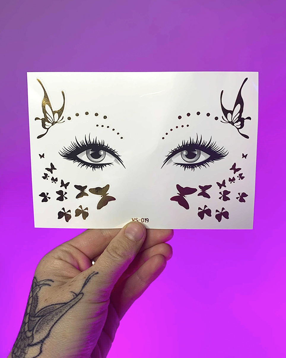 Butterfly Queen Gold Temporary Face Tattoo - Rave Wonderland