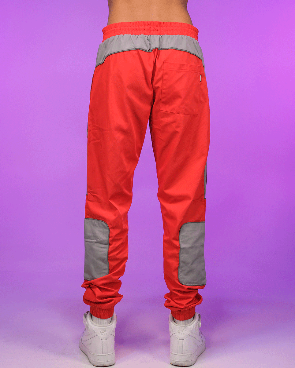 Fire Red & Grey Nylon Pants