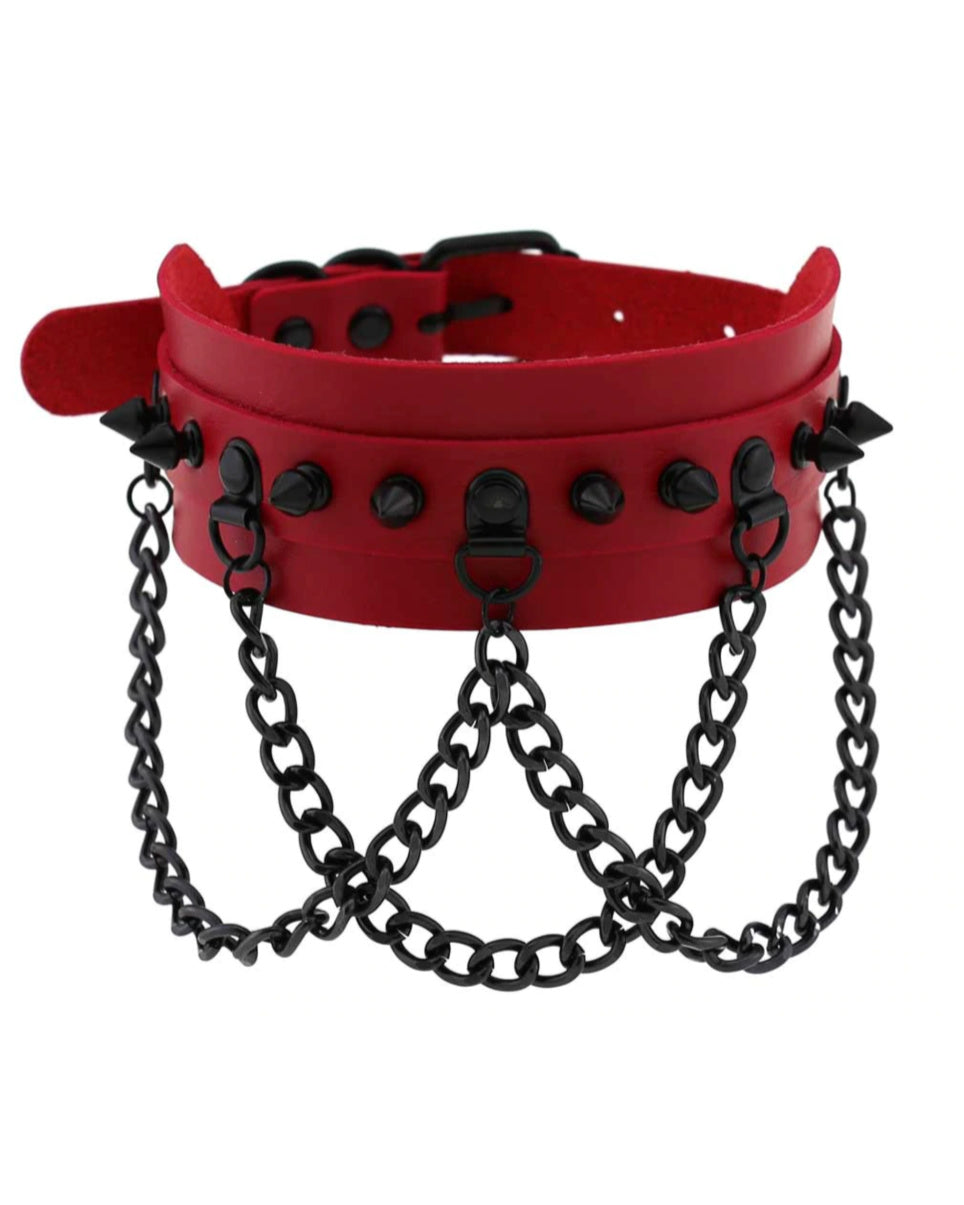 Spike & Chains Faux Leather Choker - Rave Wonderland