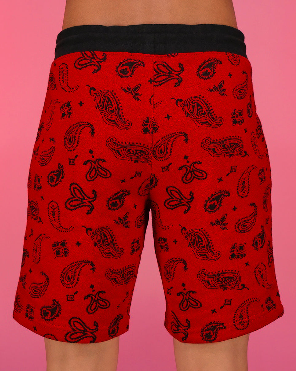 Red Paisley Fleece Shorts