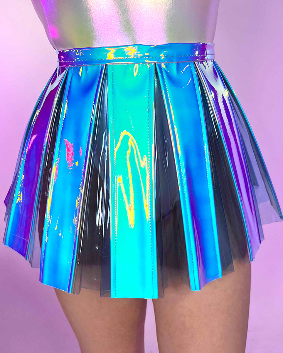 Unicorn Blues PVC Pleated Skirt