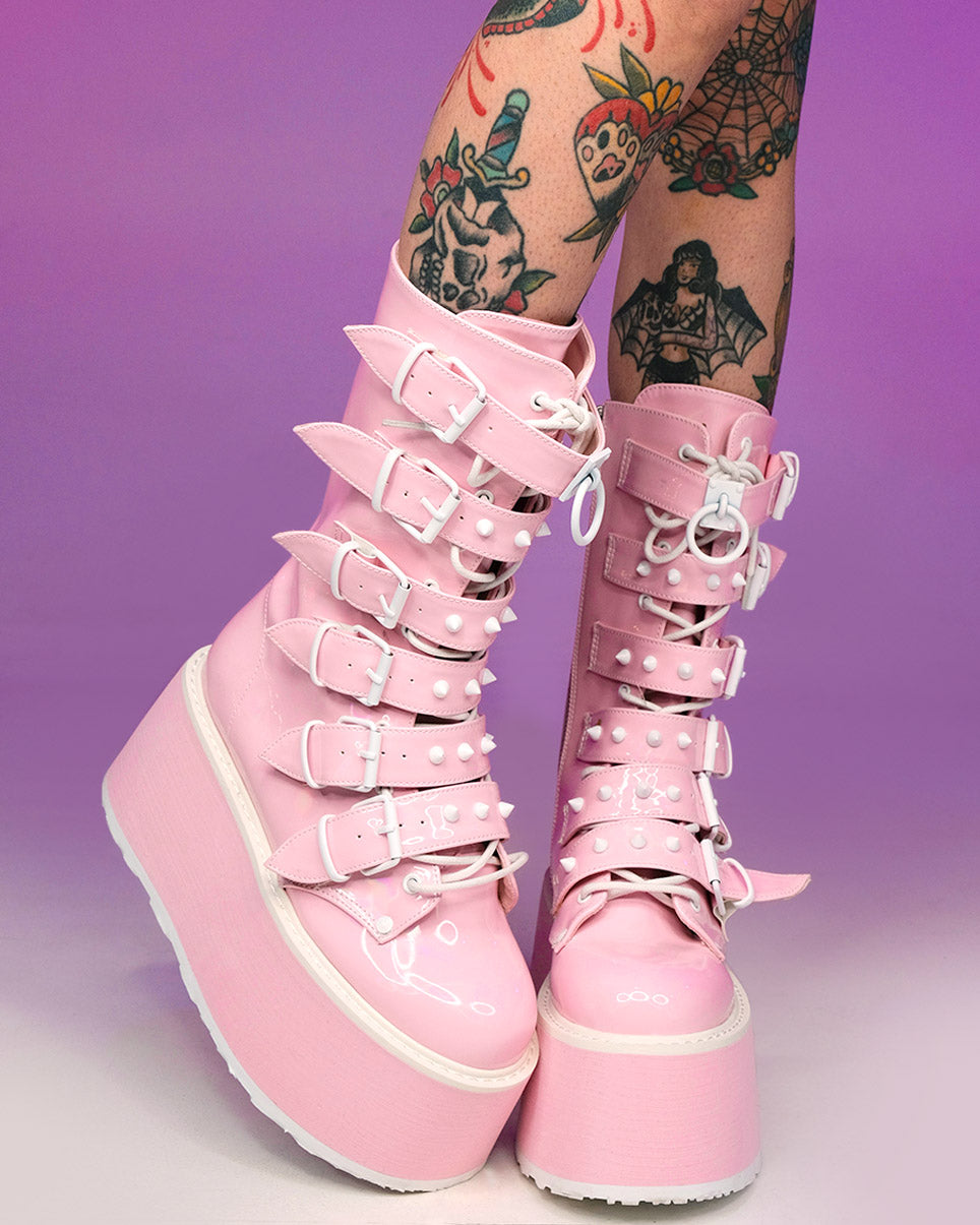 Demonia Holo Pink Damned Mid-Calf Boots