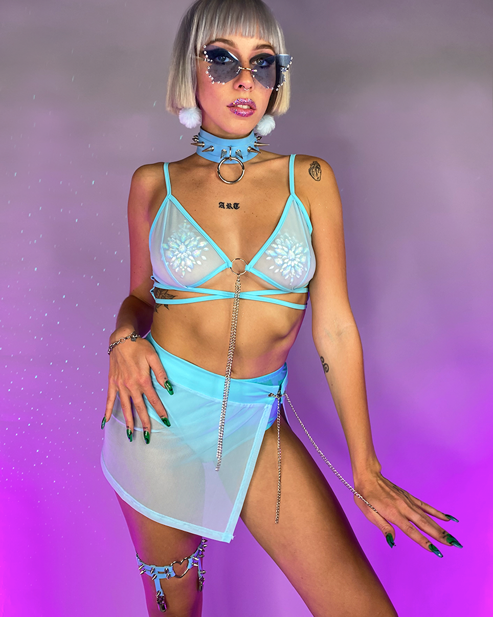 Baby Blue Pray For Me Mesh Chain Top