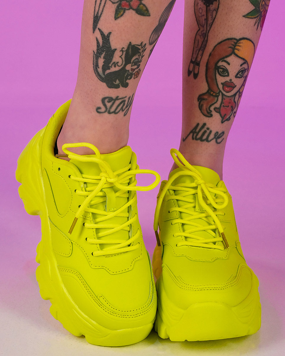 Neon yellow platform sneakers discount