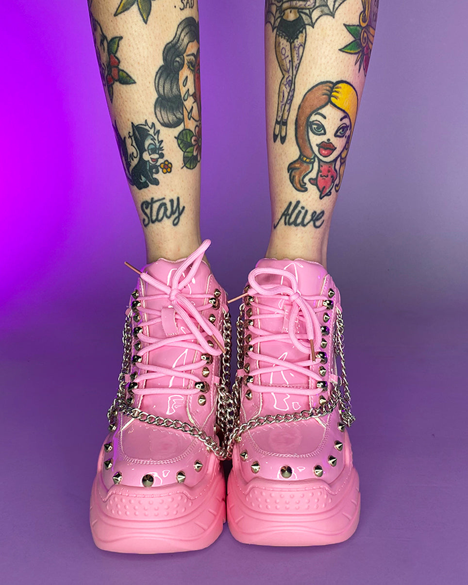Girls Pink Bling Sneakers. Posh Birthday Sneakers. Candy Land Sneakers. Pink Girls Bling High Top Sneakers. Bling Sneakers.Junk Candy Kicks.