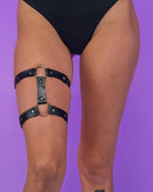 1pc Miss Behaved Dual-Strap Faux Leather O-Ring Leg Garter - Rave Wonderland