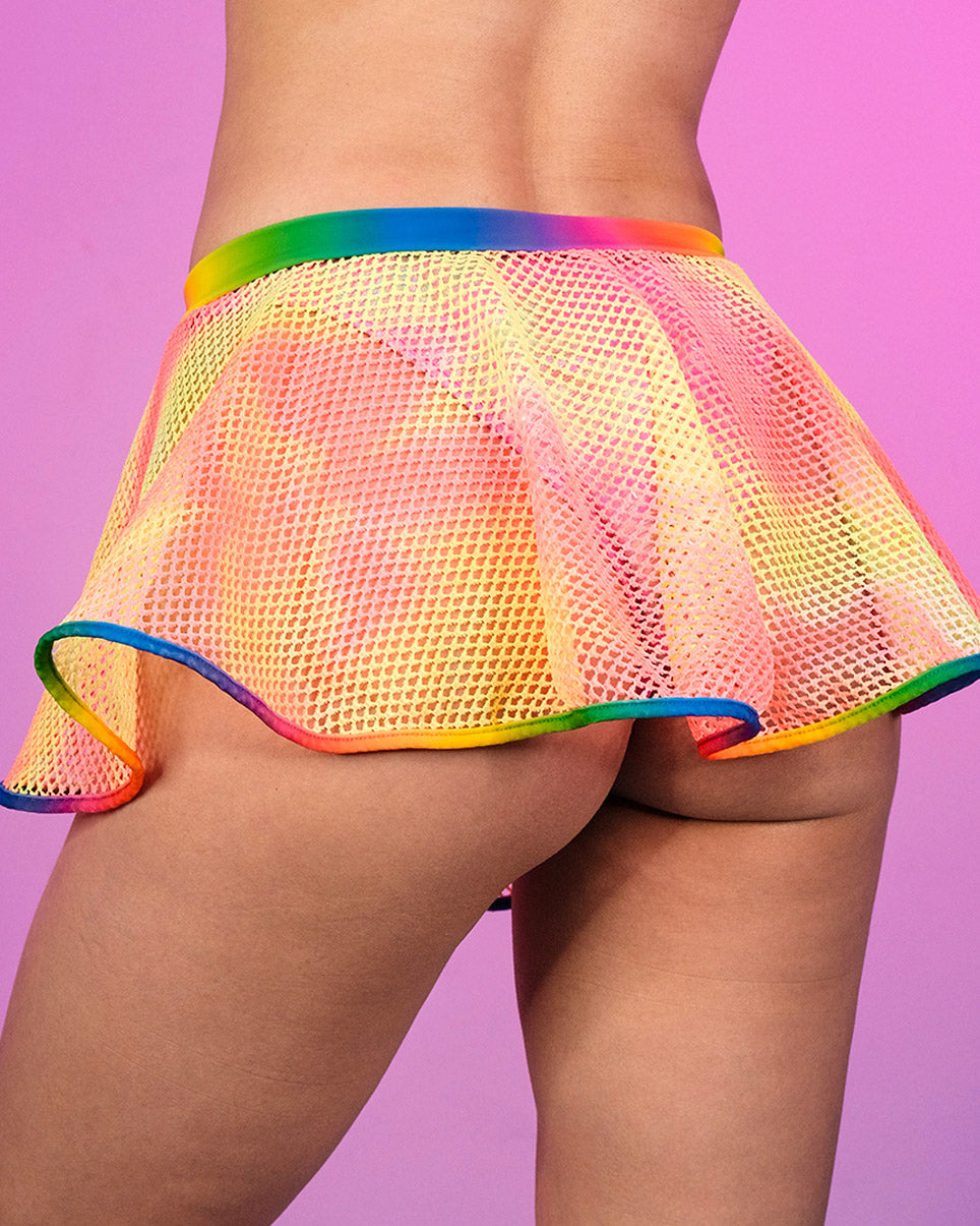 Rainbow Raver Fishnet Mini Skirt