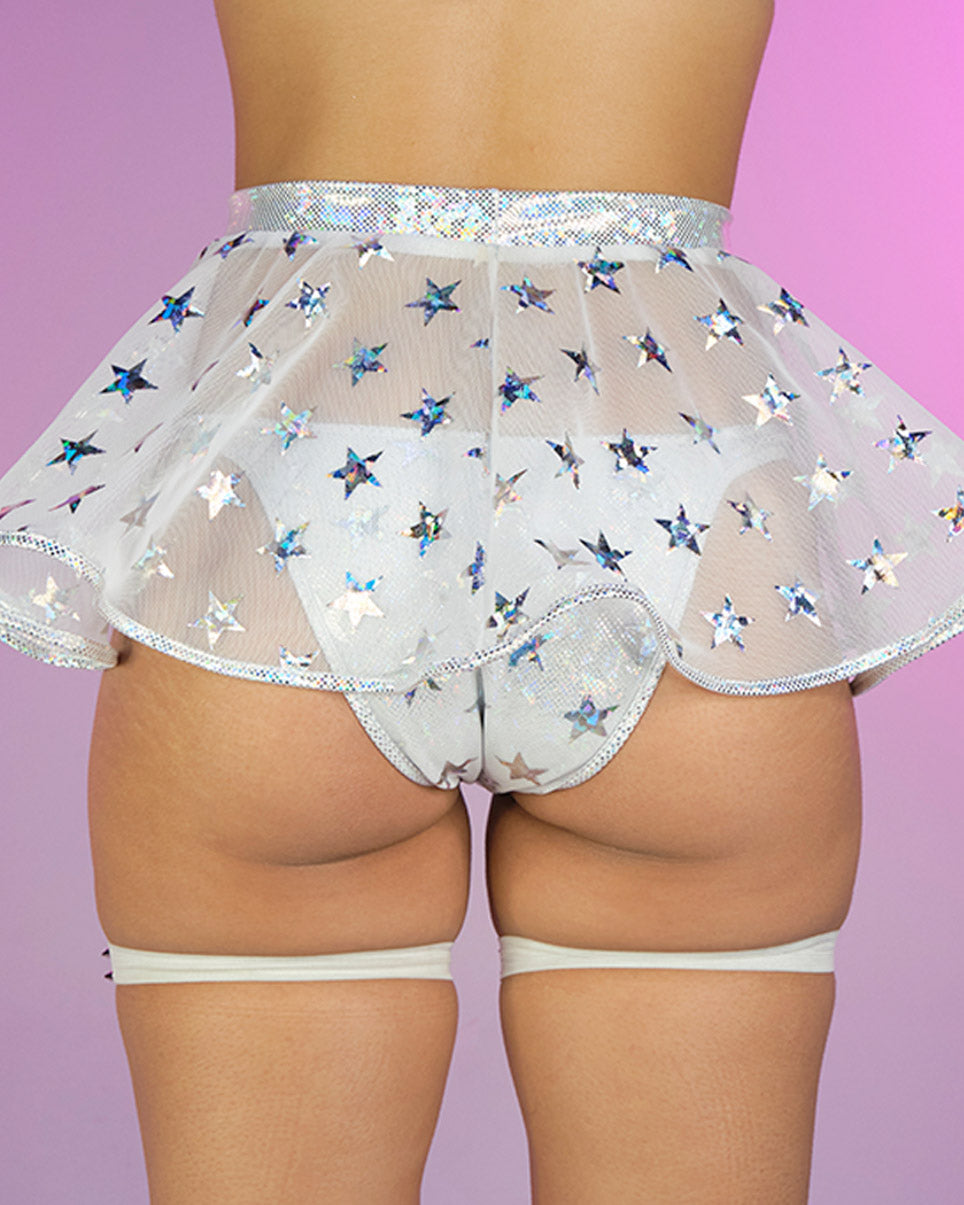 White Cosmic Stardust Mesh Mini Skirt
