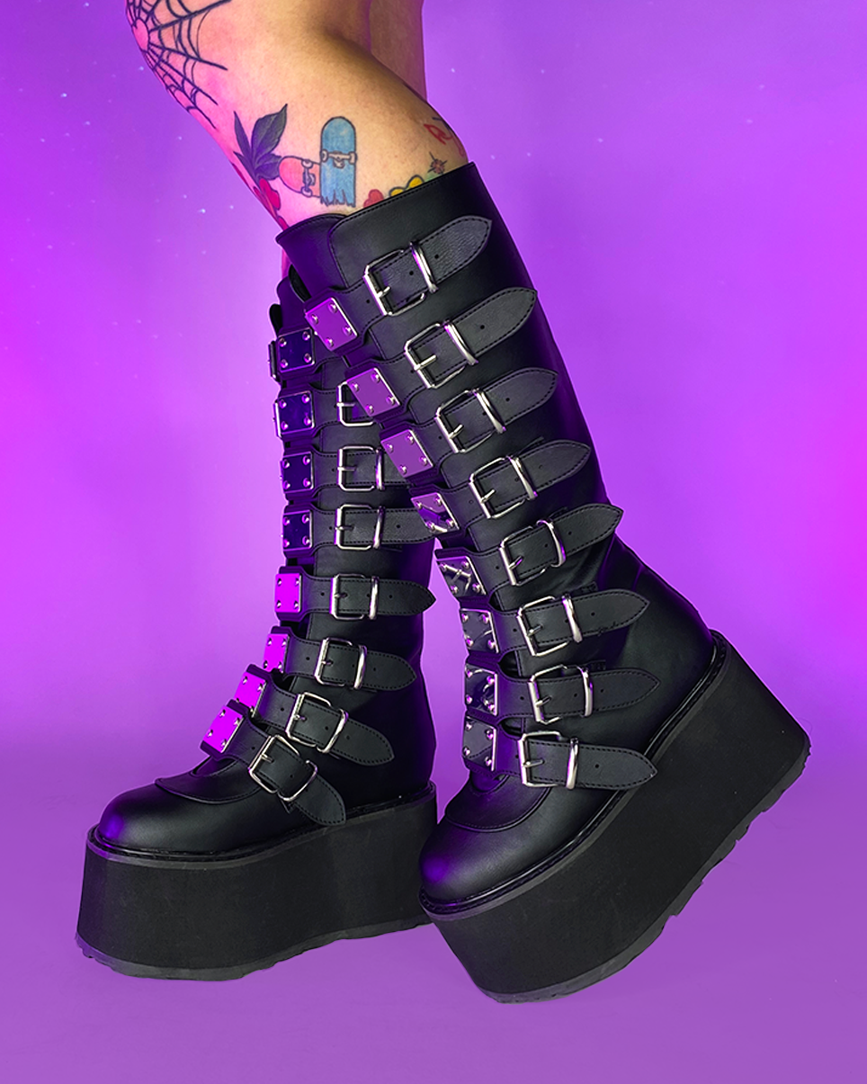 Demonia Damned Matte Black Knee High Boots - Rave Wonderland
