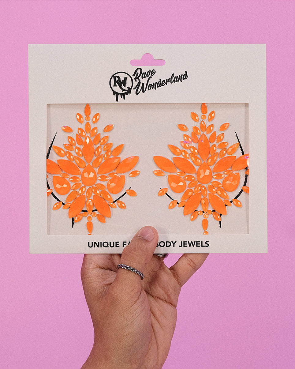 Neon Orange Black Light Reflective Self-Adhesive Jewel Pasties - Rave Wonderland