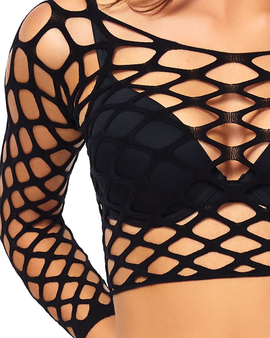 Pothole Fishnet Long Sleeved Rave Crop Top -  rave wear, rave outfits, edc, booty shorts