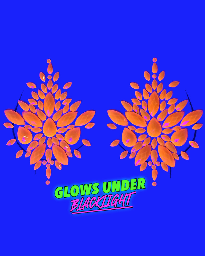 Neon Orange Black Light Reflective Self-Adhesive Jewel Pasties - Rave Wonderland