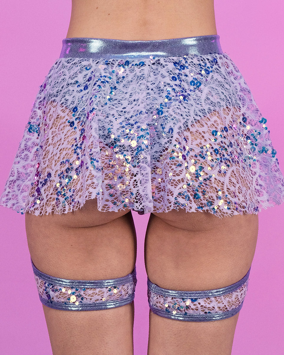 Lilac Sequin Net Tie Skirt