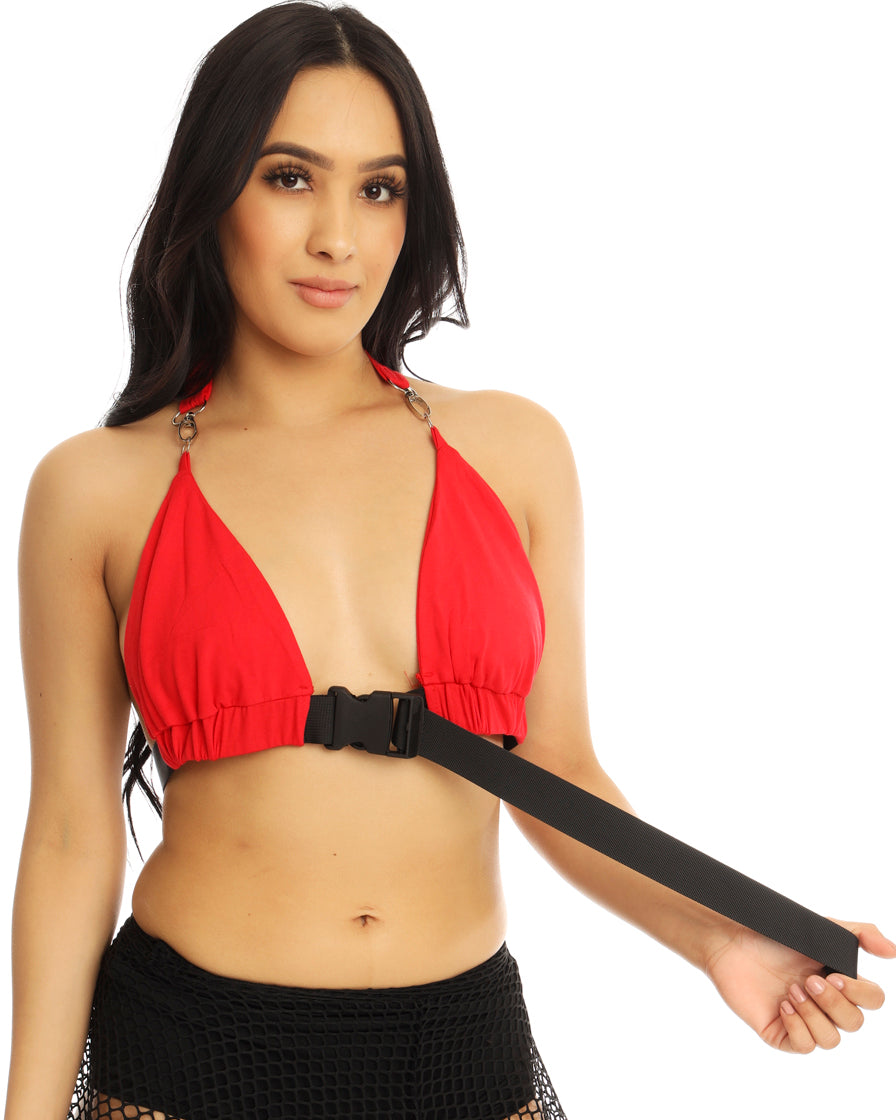 Red Click It or Ticket Buckle Top - Rave Wonderland