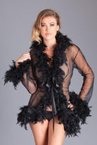 Lady Love Sheer Short Robe With Boa Feather Trim - Rave Wonderland